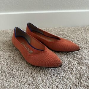 Rothy's Shoes Womens Size 7.5 Orange Blue Trim The Point Flats Knit Washable Eco